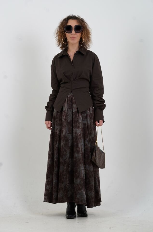 Kahve Arka Bağlamalı Gömlek