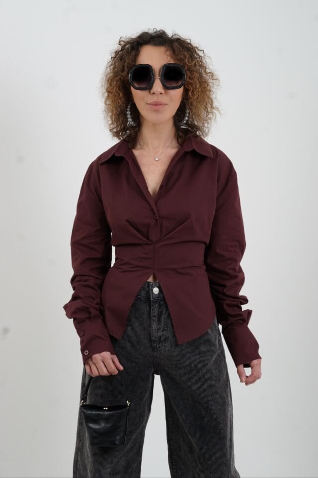 Bordo Arka Bağlamalı Gömlek