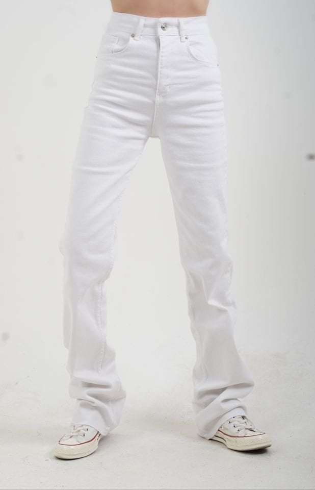 Ekru Straight Fit Jean Pantolon