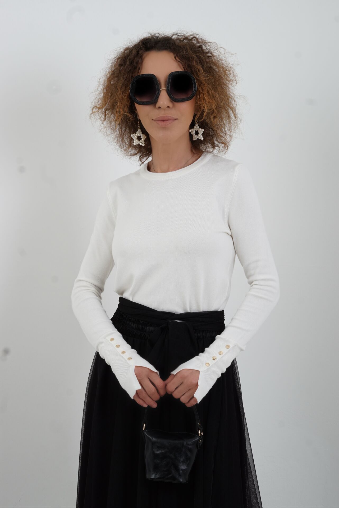 Ekru O Yaka Kolu Droplu Kazak