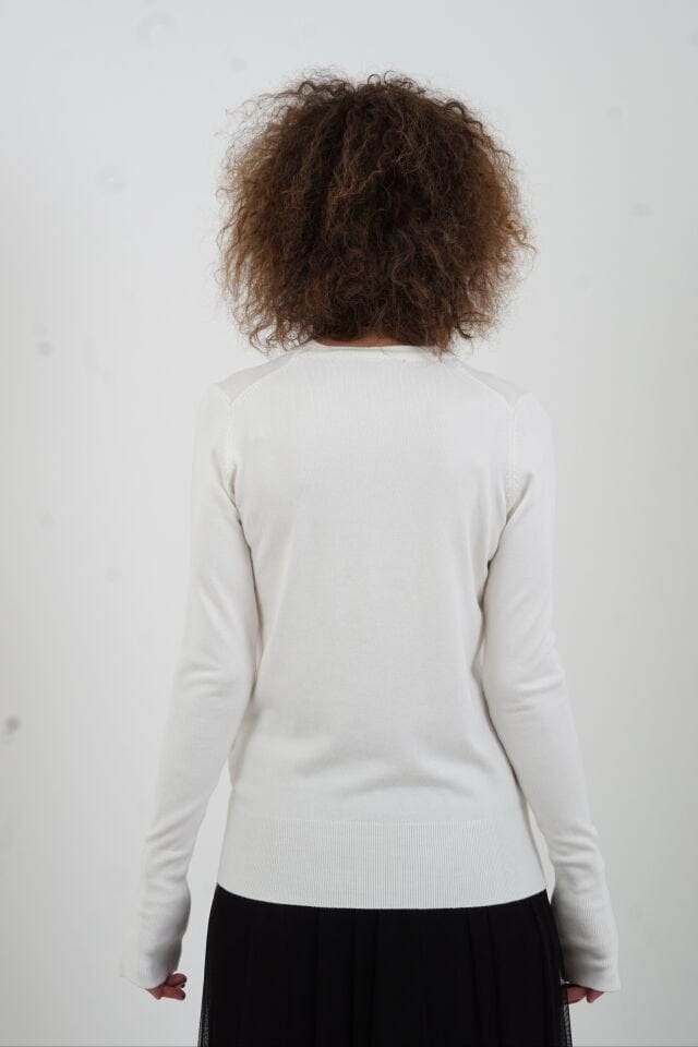 Ekru O Yaka Kolu Droplu Kazak