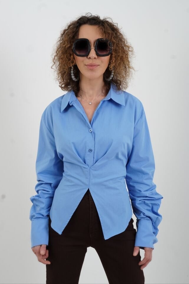 Bebe Mavi Arkadan Bağlamalı Gömlek