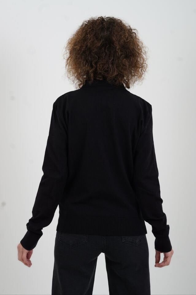 Siyah Baklava Desen Polo Yaka Kazak