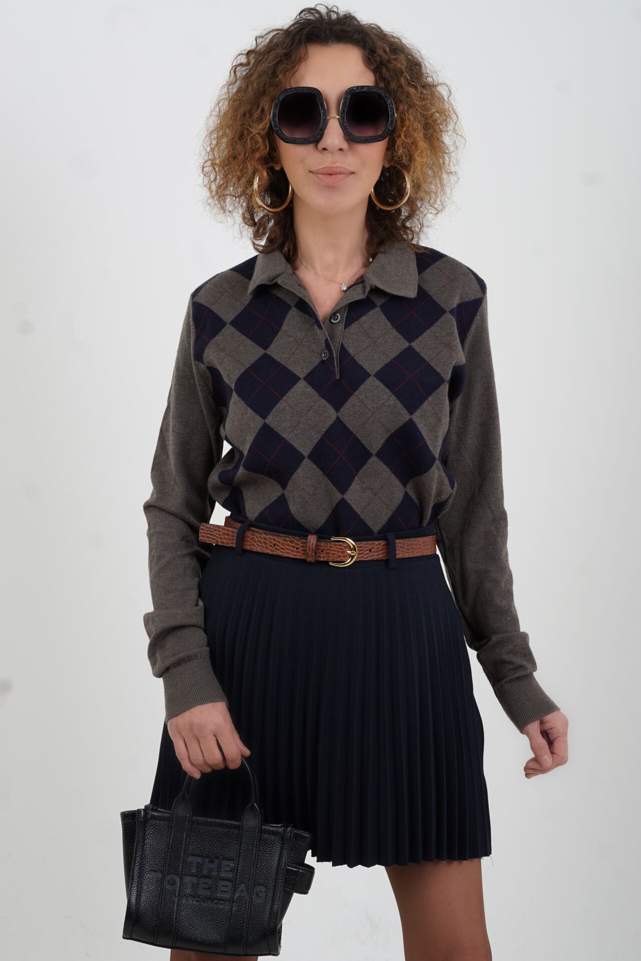 Lacivert Baklava Desen Polo Yaka Kazak