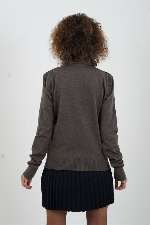 Lacivert Baklava Desen Polo Yaka Kazak