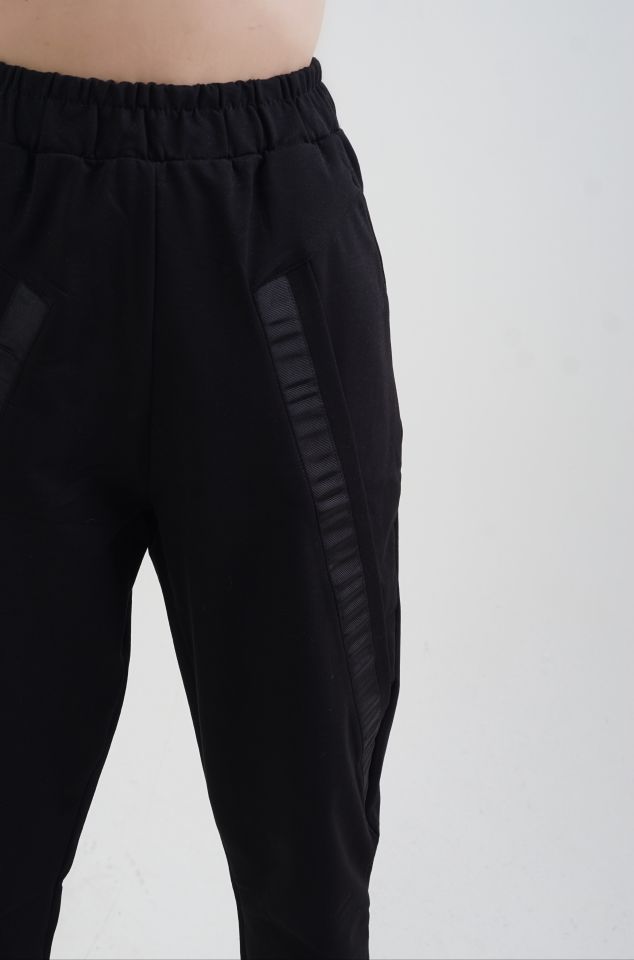 Diagonal Detaylı Jogger Pantolon SİYAH - S