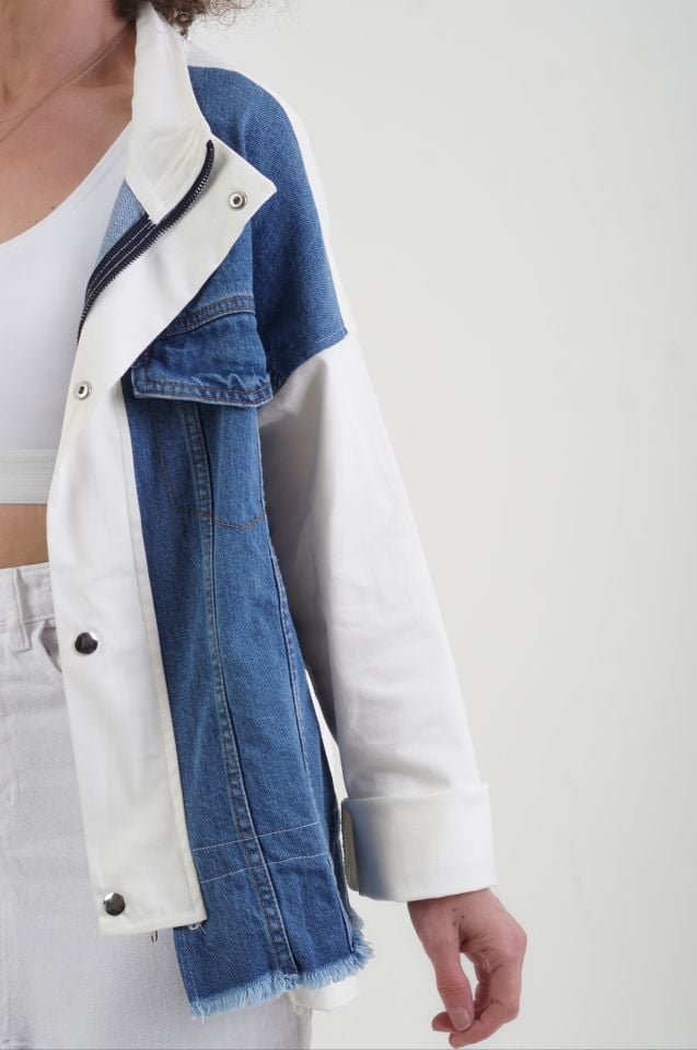 Beyaz Denim Detaylı Ceket