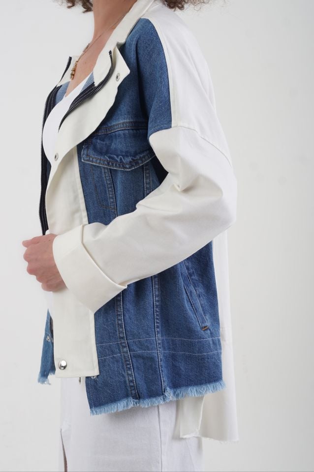 Beyaz Denim Detaylı Ceket