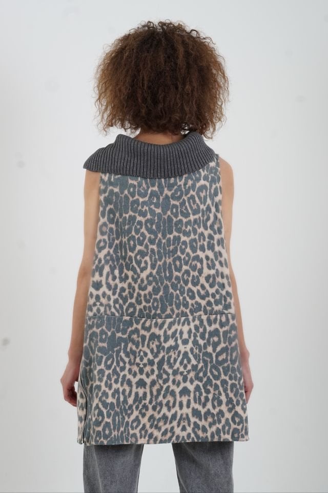 Leopar Yaka Triko Detay Bluz