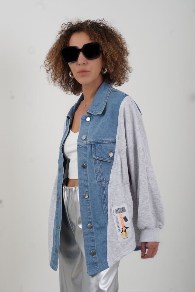 Patch Detaylı Denim Mix Ceket