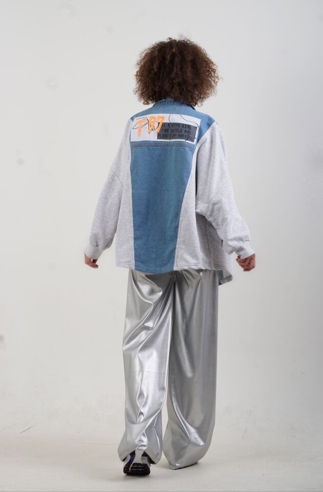 Patch Detaylı Denim Mix Ceket