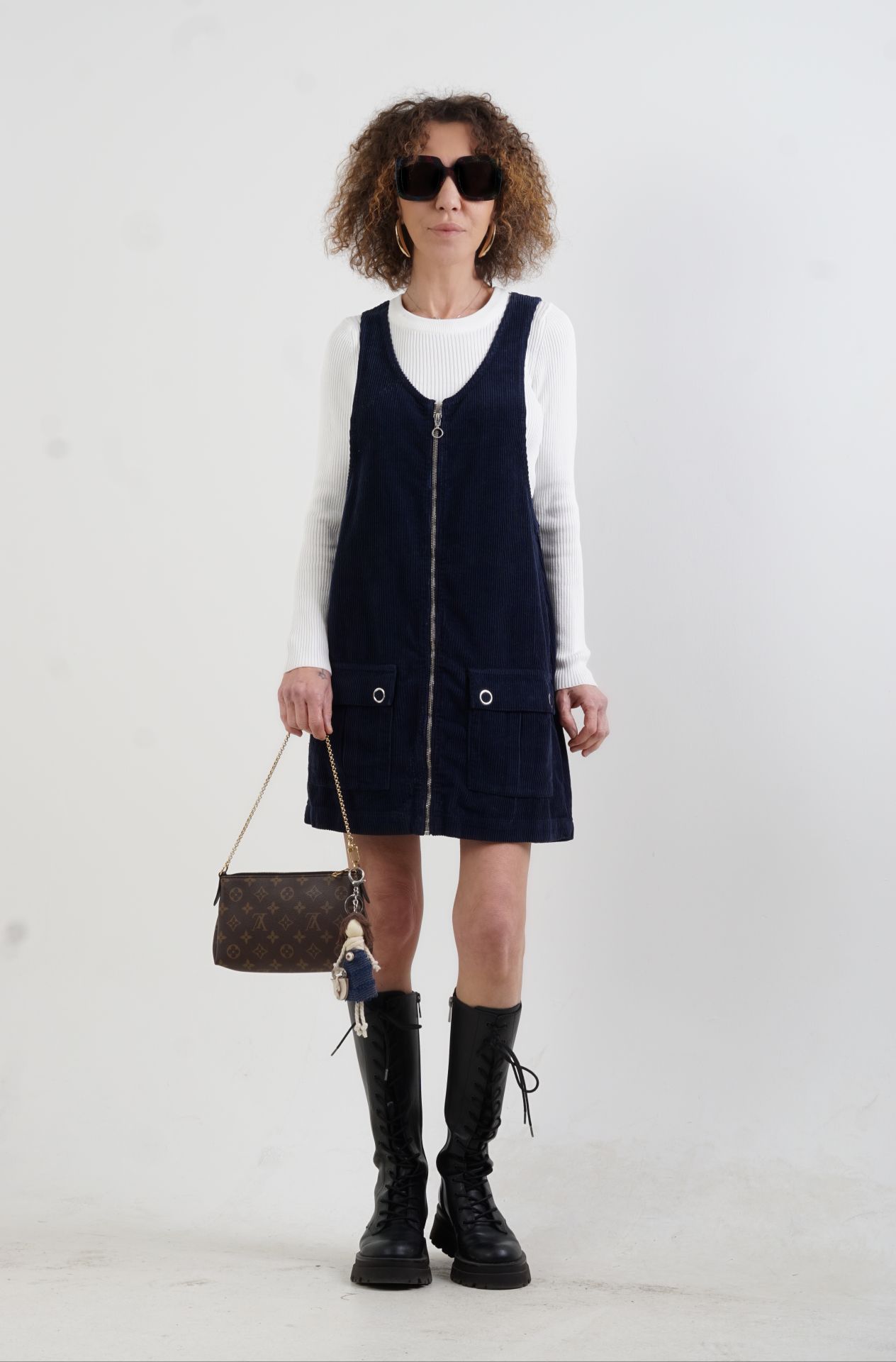 Cepleri Kuşgözlü Fitilli Kadife Jile Elbise