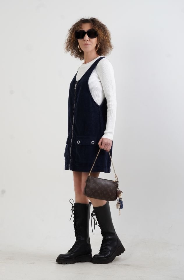 Cepleri Kuşgözlü Fitilli Kadife Jile Elbise