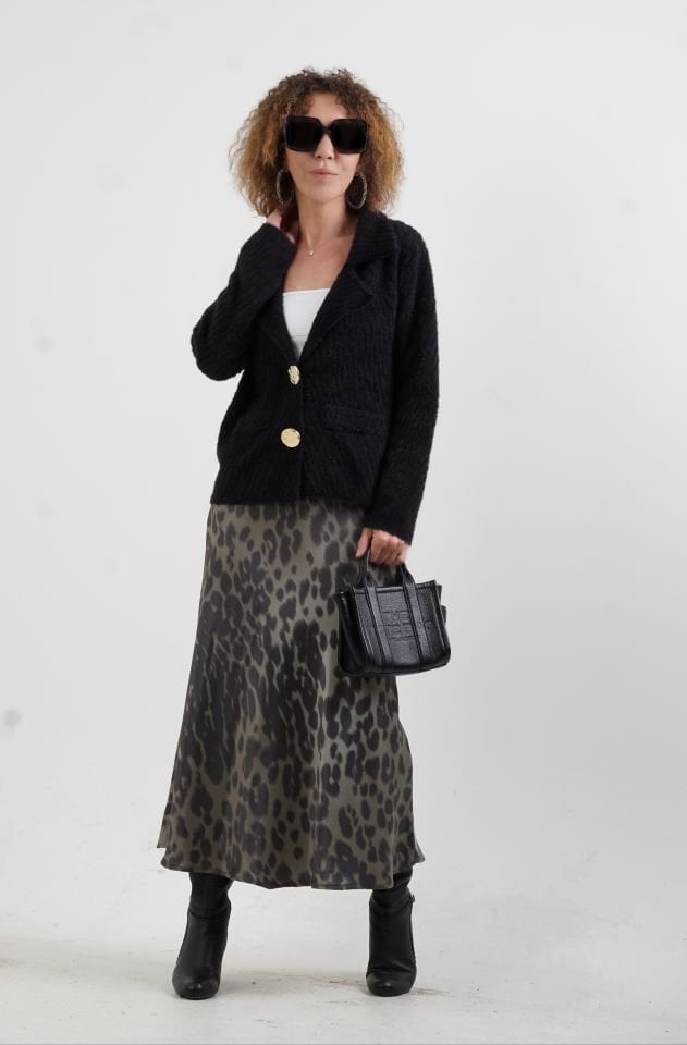 Siyah Sofistik Yaka Katlamalı Triko Ceket