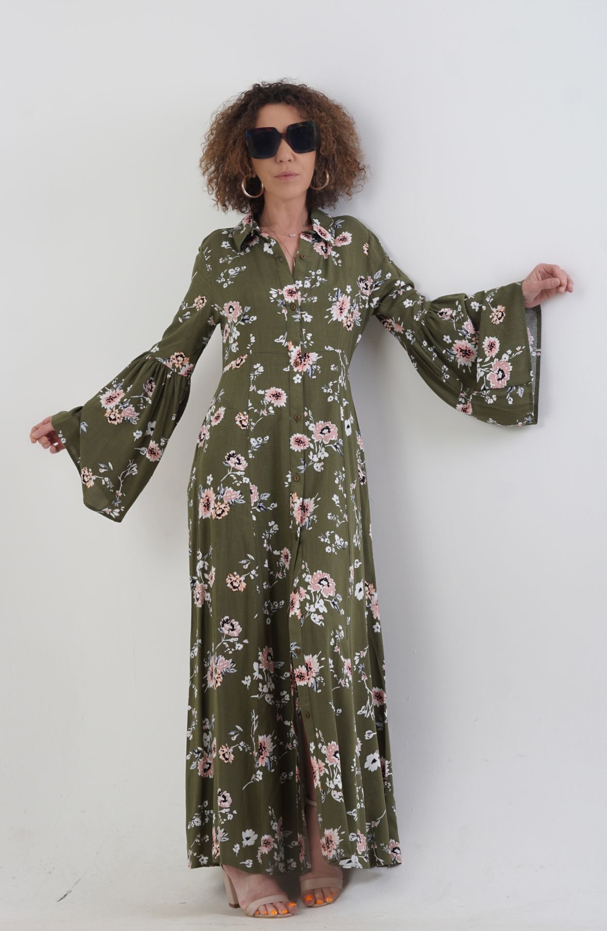 Toscana Kolları Volanlı Gömlek Elbise