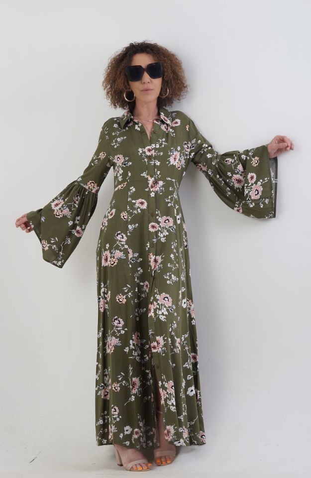 Toscana Kolları Volanlı Gömlek Elbise