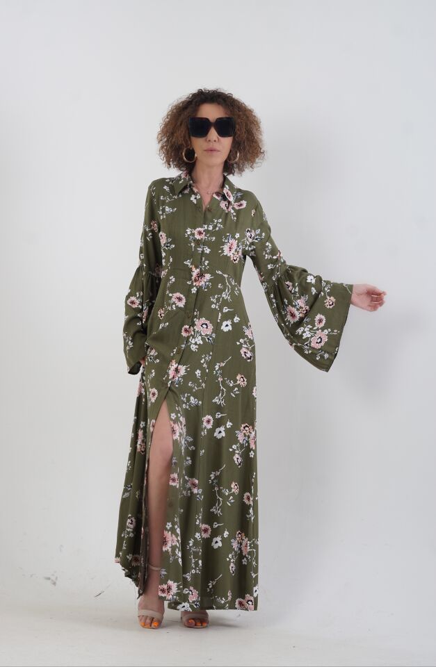 Toscana Kolları Volanlı Gömlek Elbise