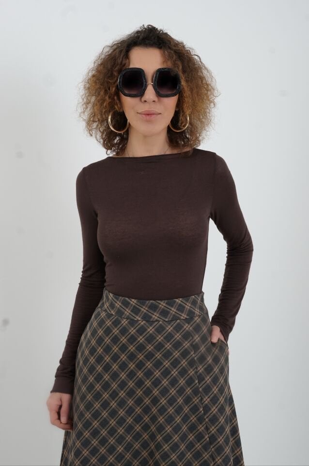 Füme Ekoseli Yırtmaçlı Etek