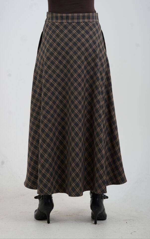 Füme Ekoseli Yırtmaçlı Etek