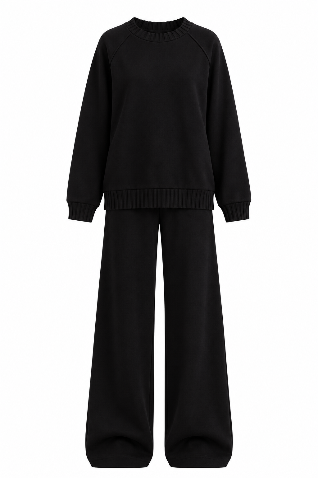 Siyah O Yaka Triko Detay Modal Sweatshirt Pantolon Takım