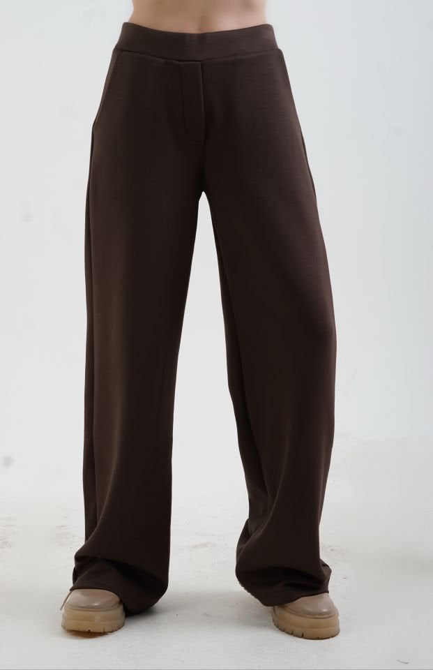 Kahve O Yaka Triko Detay Modal Sweatshirt Pantolon Takım