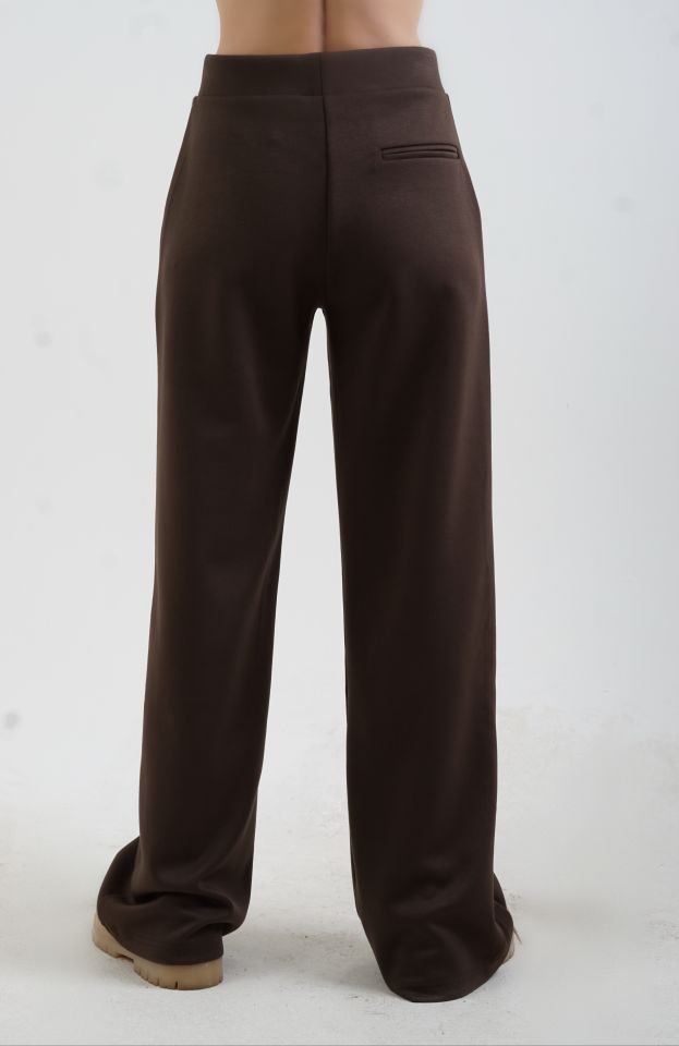 Kahve O Yaka Triko Detay Modal Sweatshirt Pantolon Takım