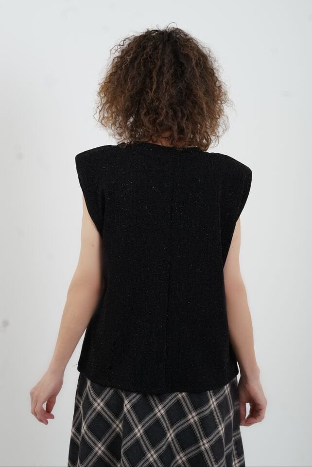 Gümüş Droplu Vatkalı Sıfır Kol Simli Bluz