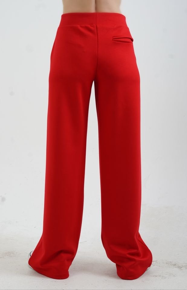 Kırmızı Fermuarlı Modal Sweatshirt Bol Paça Pantolon Takım