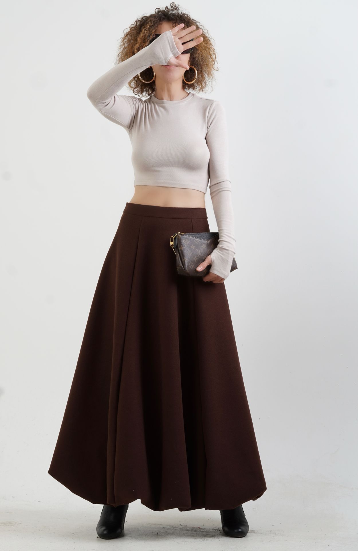 Kahve Astarlı Kaşe Balon Etek