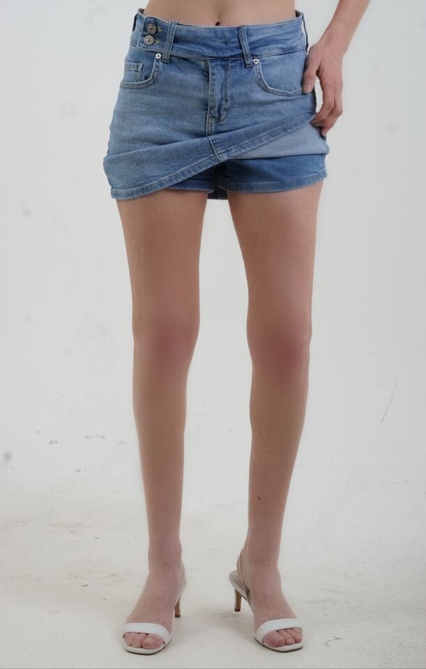 Mavi Kalın Kemerli Şort Etek