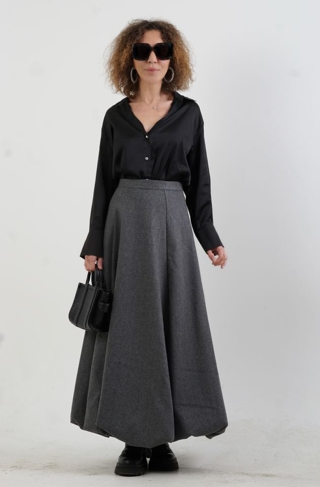 Antrasit Astarlı Kaşe Balon Etek