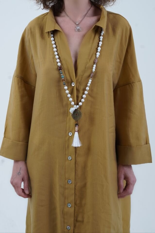 Yağ Yeşili  Tencel Oversize Gömlek Elbise