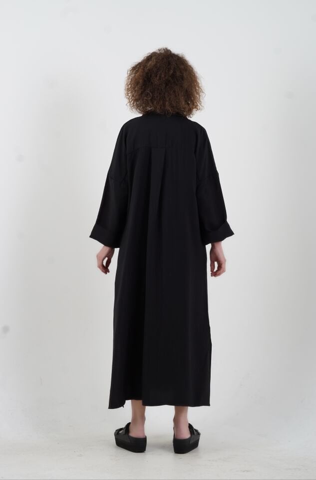 Siyah Tencel Oversize Gömlek Elbise
