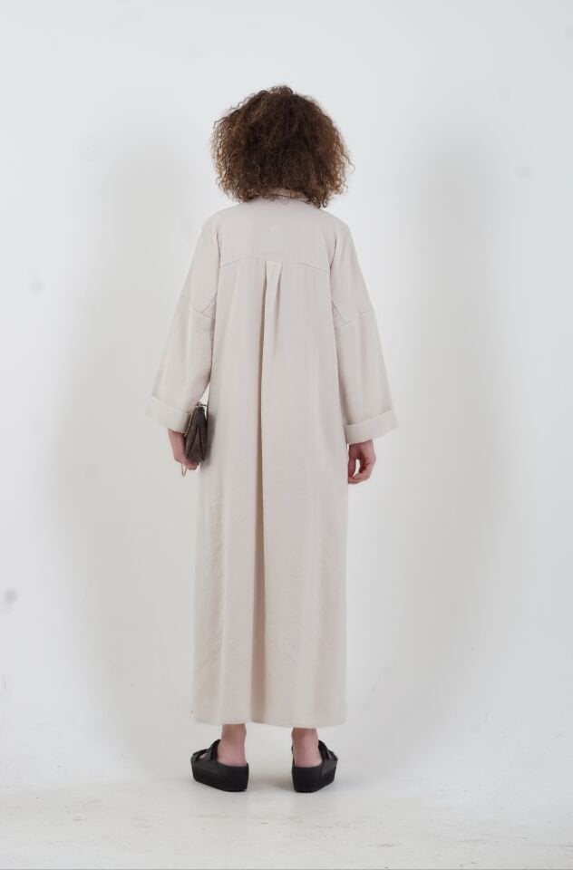 Taş Tencel Oversize Gömlek Elbise