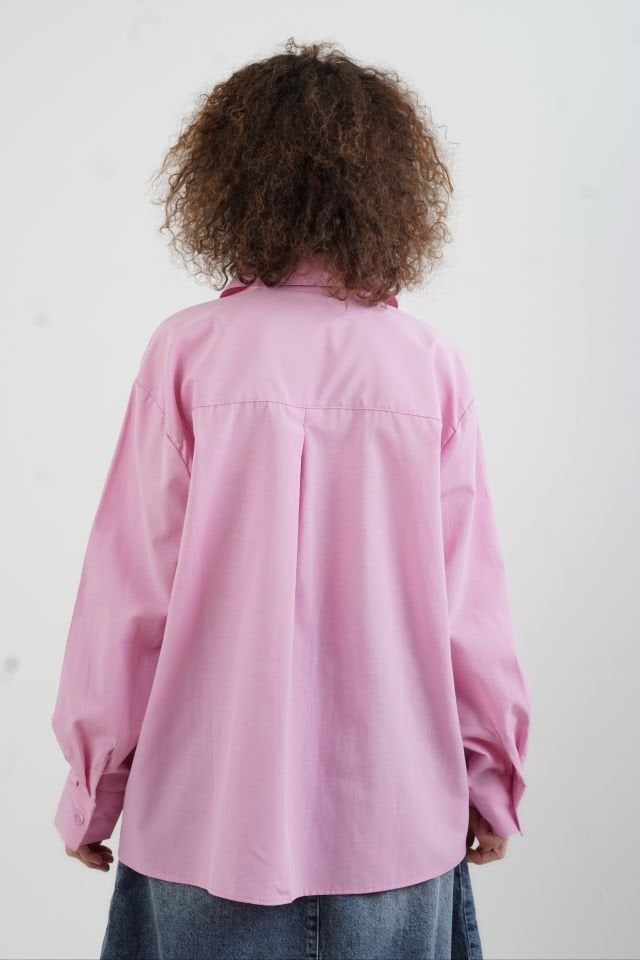 Pembe Cebi Nakışlı Gömlek