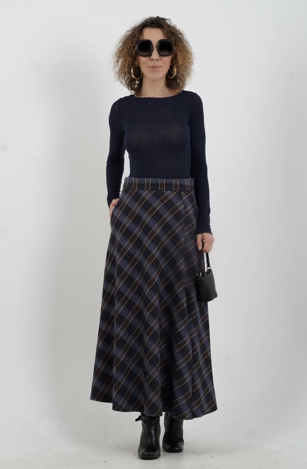 Lacivert Kayık Yaka Modal Kaşmir Bluz