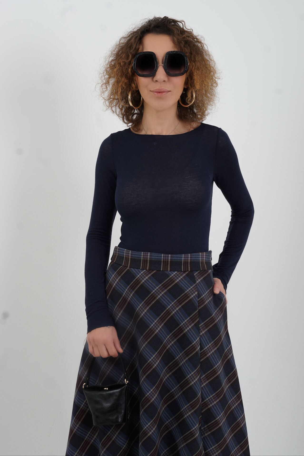 Lacivert Kayık Yaka Modal Kaşmir Bluz