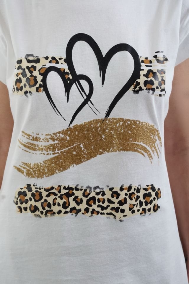 Ekru Leopar Baskılı Tshirt