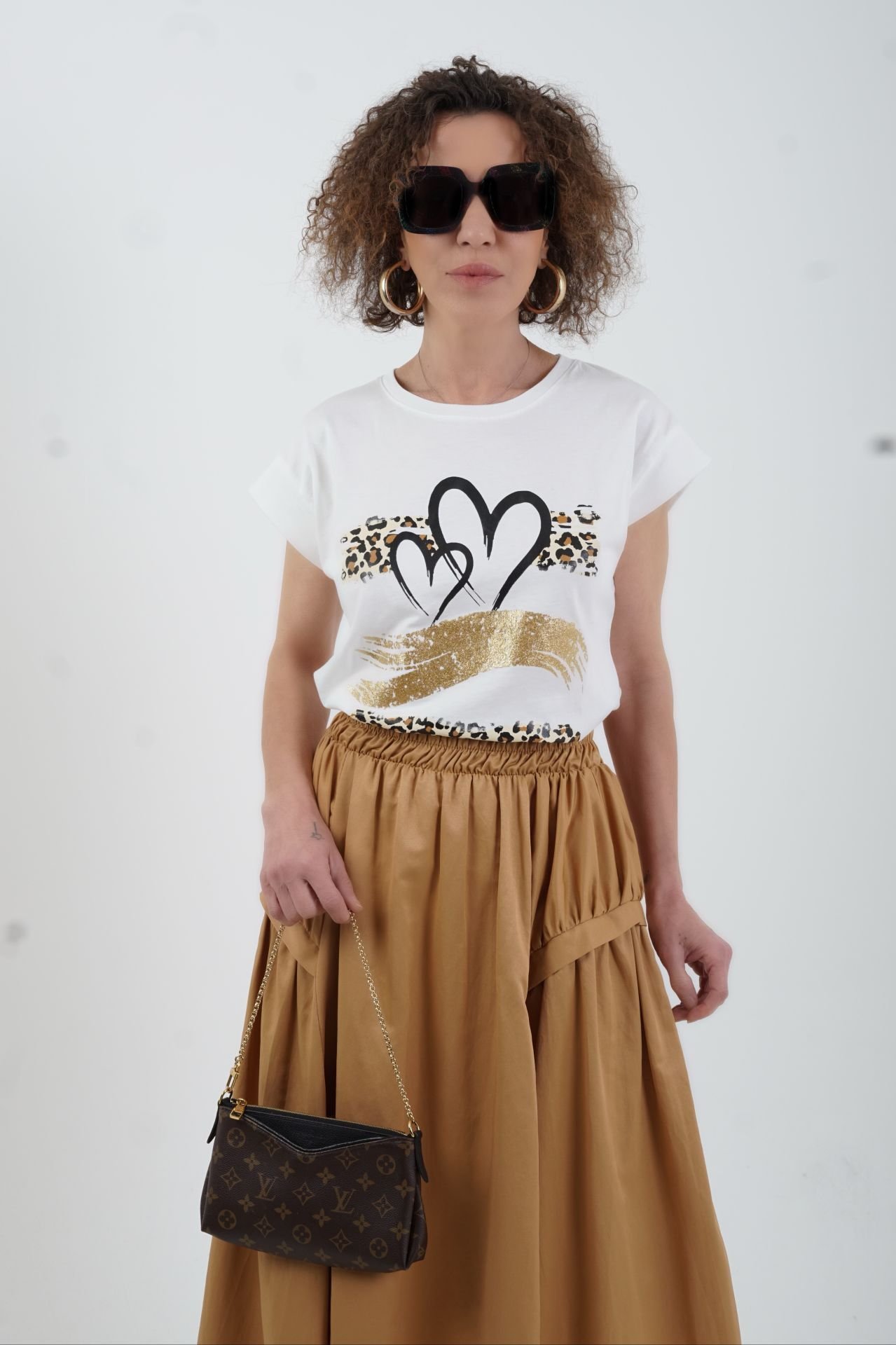 Ekru Leopar Baskılı Tshirt