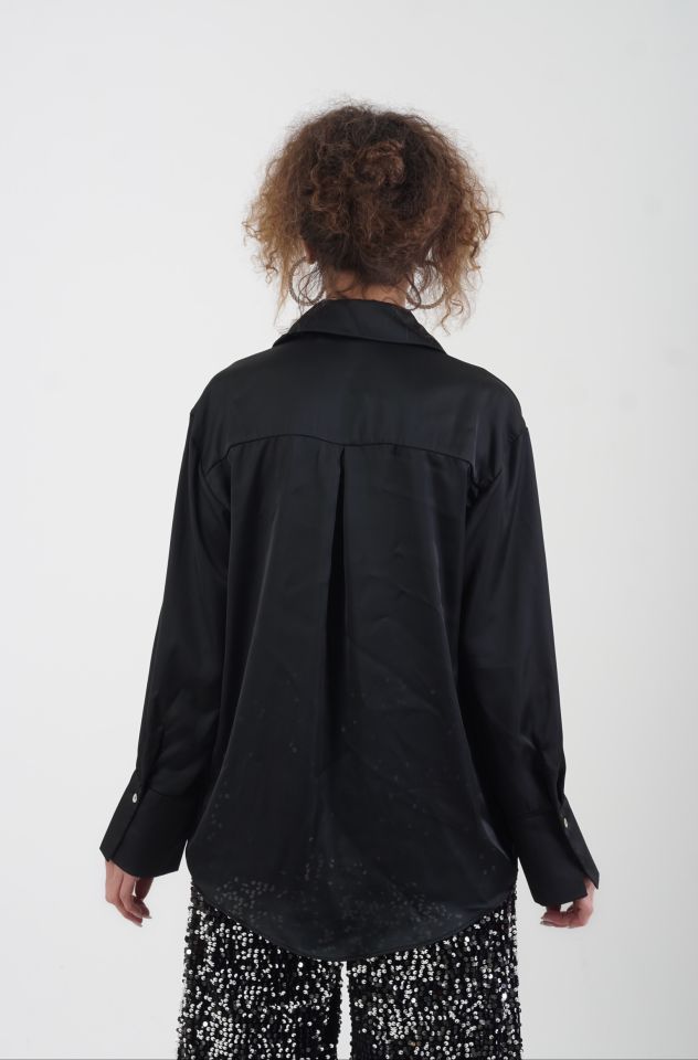 Siyah Basic Saten Gömlek