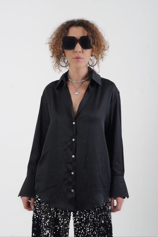 Siyah Basic Saten Gömlek