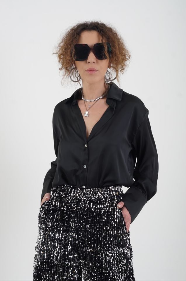 Siyah Basic Saten Gömlek