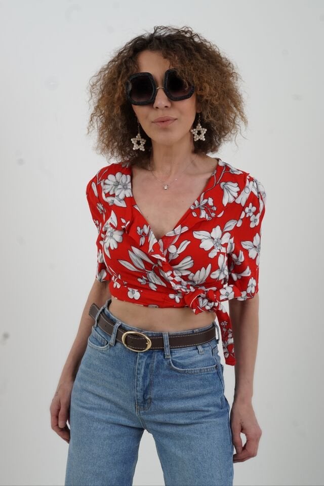 Floral Kruvaze Bluz