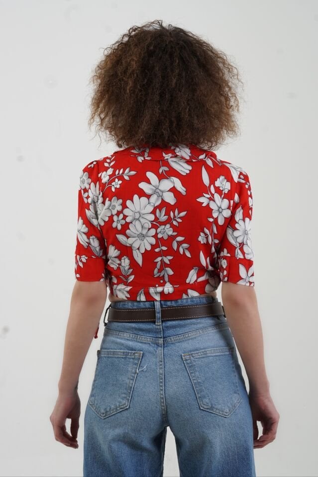 Floral Kruvaze Bluz