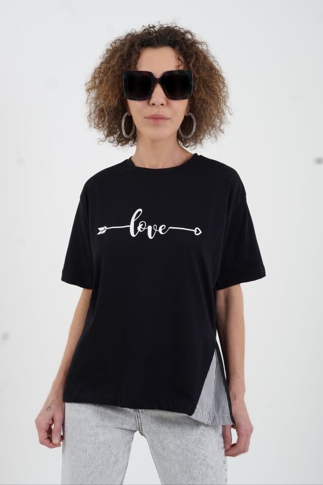 Siyah Love Baskılı Tshirt