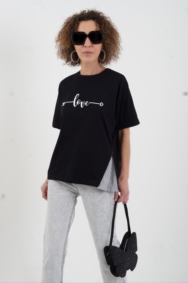 Siyah Love Baskılı Tshirt