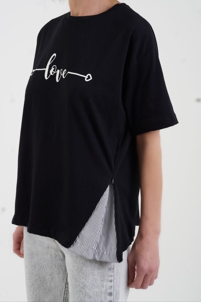 Siyah Love Baskılı Tshirt
