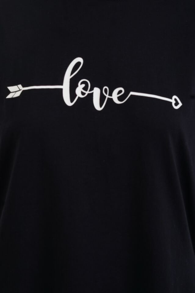 Siyah Love Baskılı Tshirt