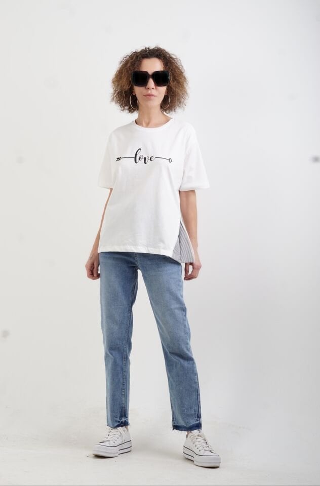 Ekru Love Baskılı Tshirt