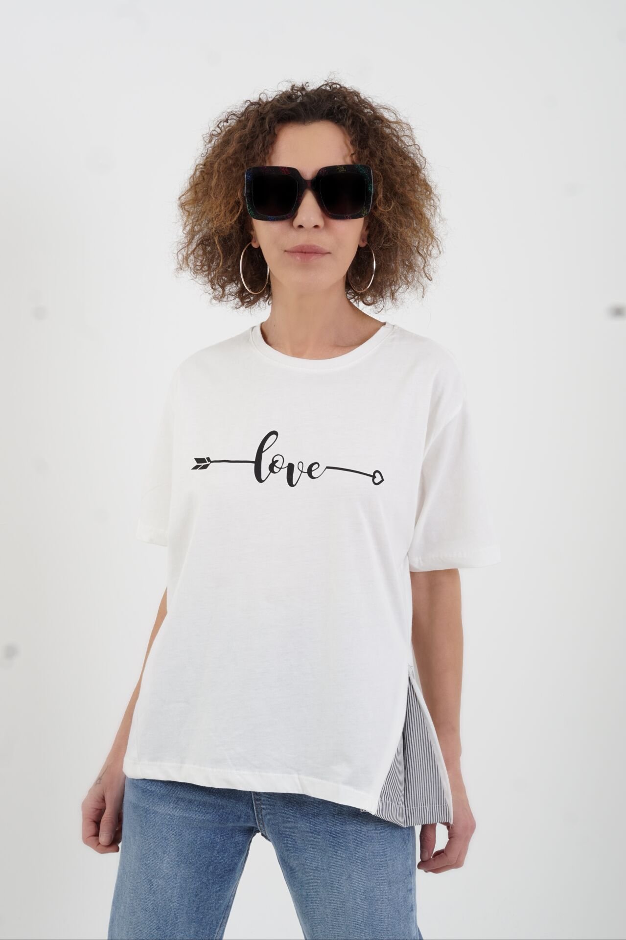 Ekru Love Baskılı Tshirt